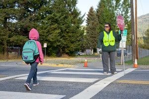 Students crossing street