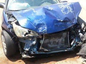 Totaled car with ignition interlock breathalyzer